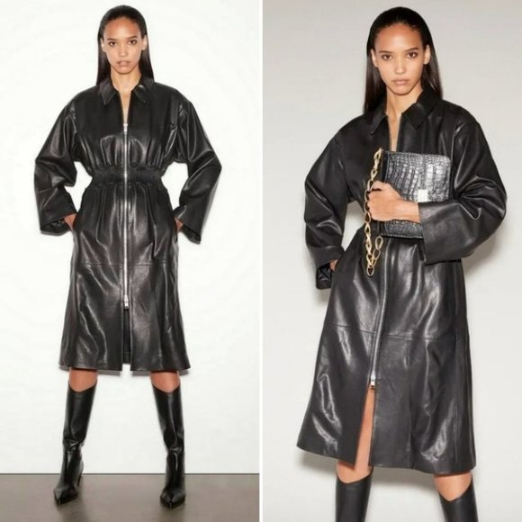 NWT! FRAME Leather Black Trench Coat Size Small - Picture 1 of 17